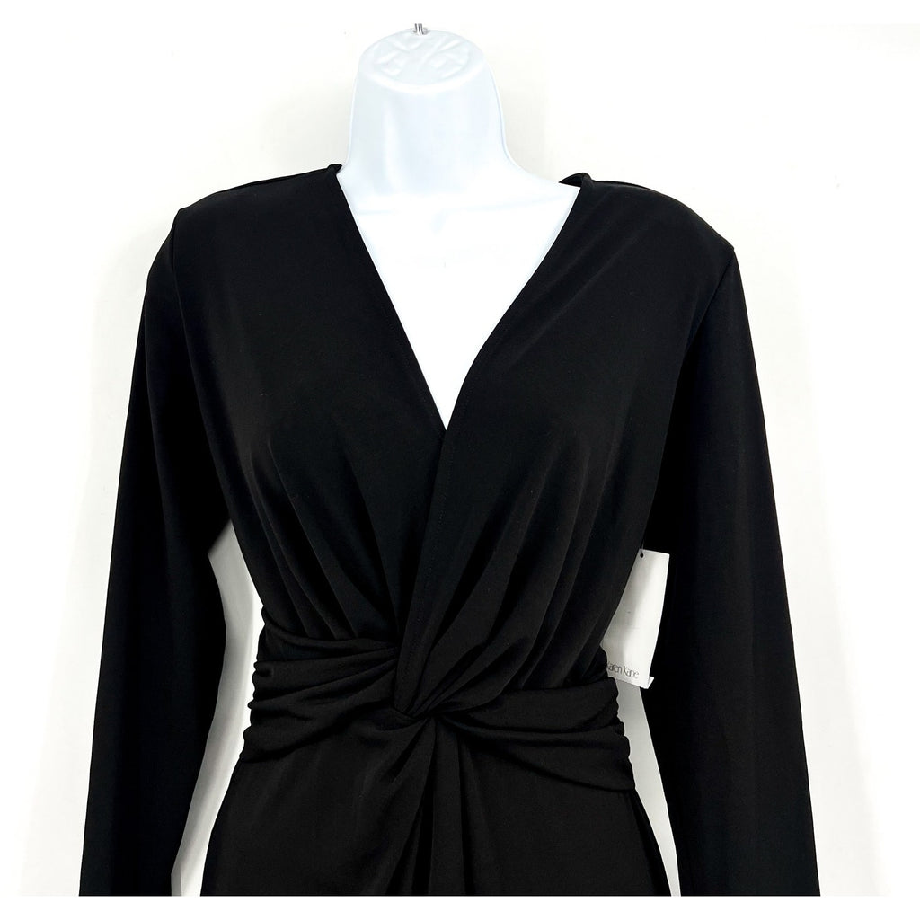 KAREN KANE Women's Twist Front Dress Large Black Stretch Long Sleeve NWT