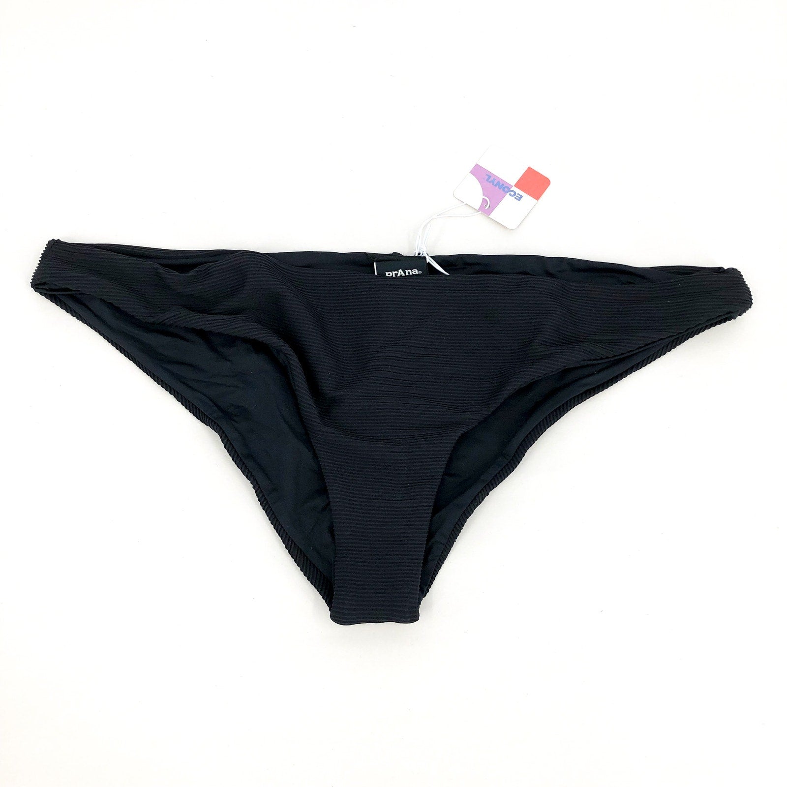 PRANA Women's Gemma Bikini Bottom XL Black Ottoman Ribbed Low Rise NWT