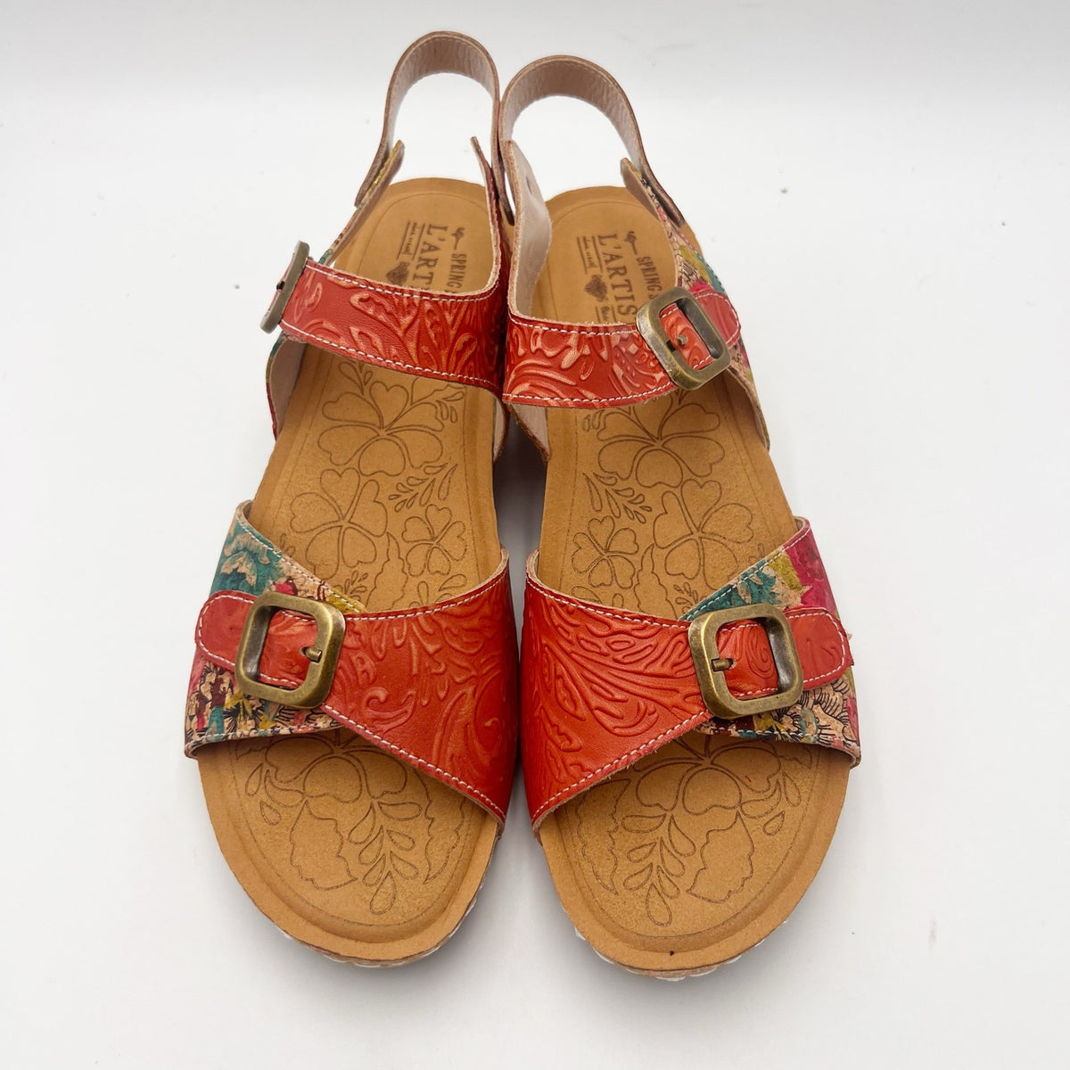 L'Artiste Womens Osuna Wedge Sandals EU 42 US 11 Red Leather NIB