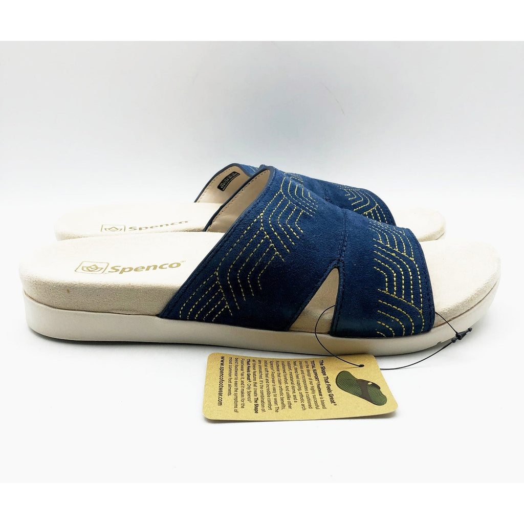 Spenco Womens Twilight Ellie Slide Sandal Size 9.5 WIDE Blue Peacoat Leather NIB