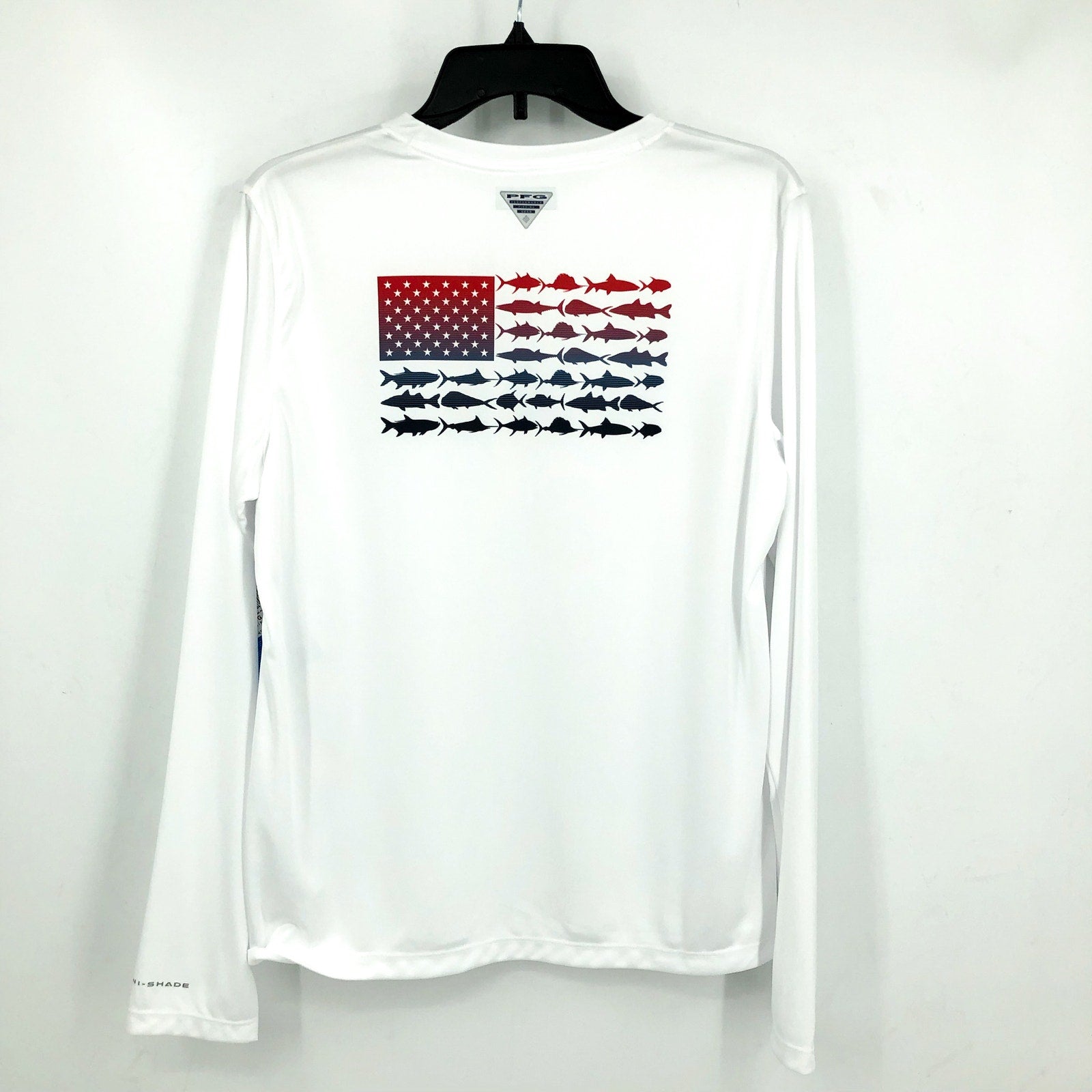 COLUMBIA Women's Tidal Tee PFG Fish Flag T-Shirt Large White USA Long Sleeve NWT