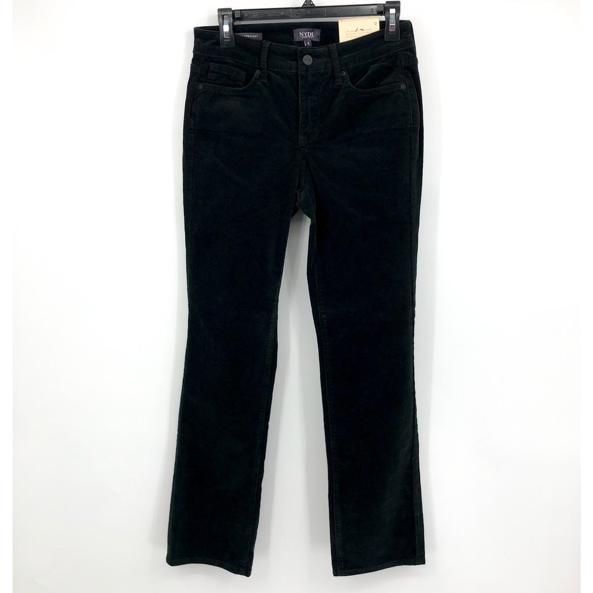 NYDJ Women's Marilyn Straight Jeans Size 0 Black Corduroy Stretch 30" Inseam NWT