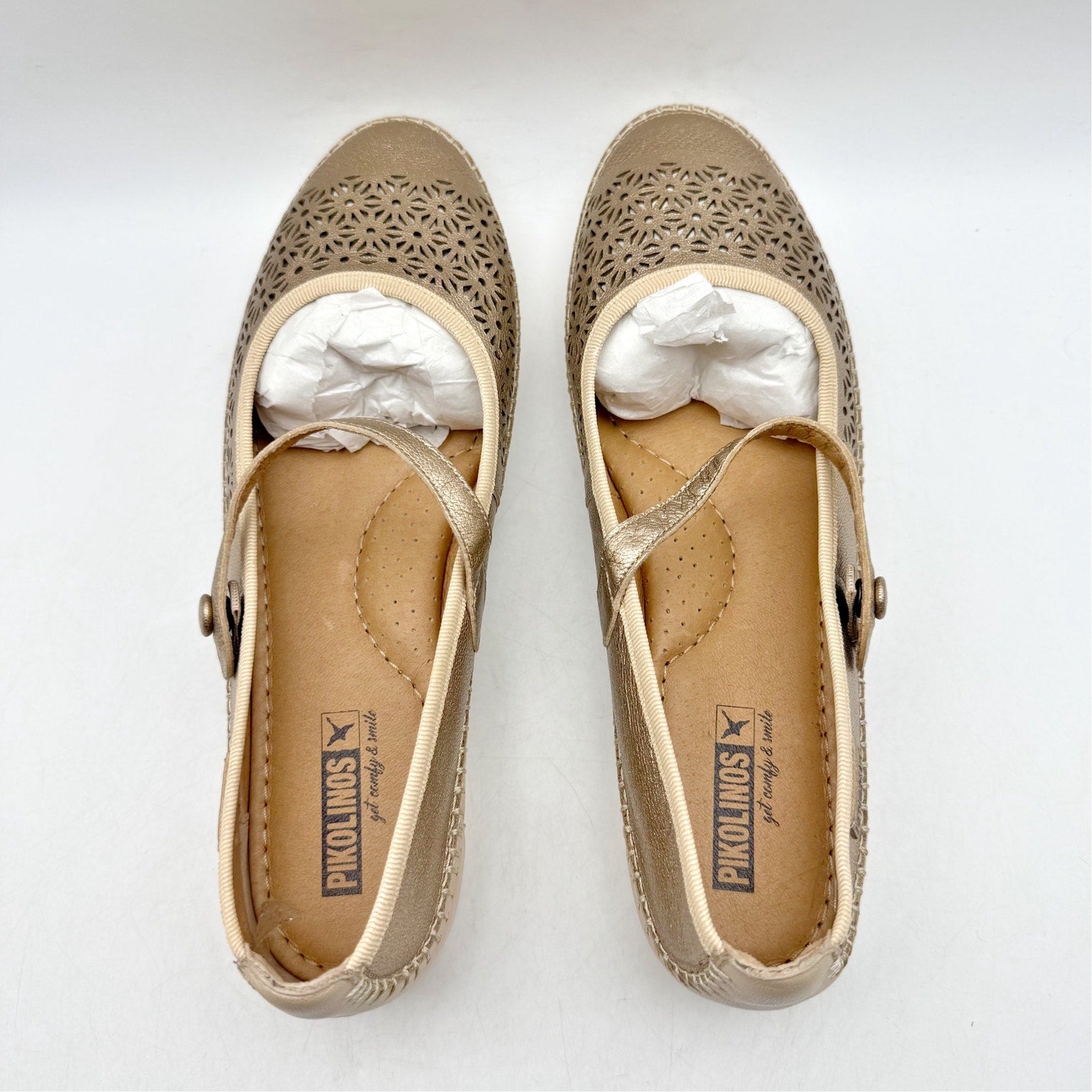 Pikolinos Womens Aguilas Ballet Flats EU 40 US 10 Champagne Gold Leather NWOB