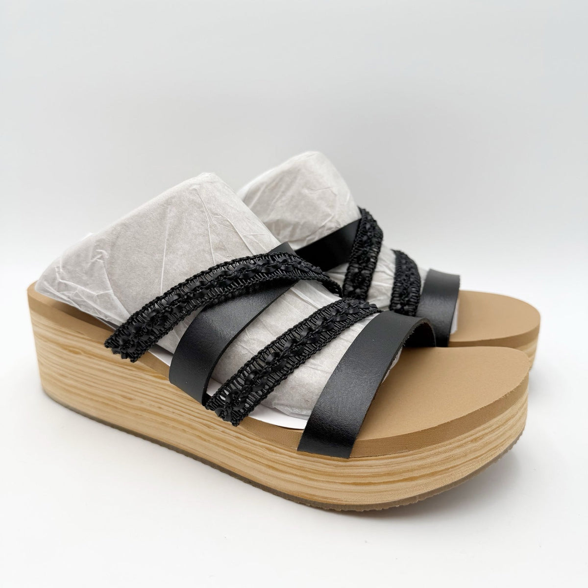 Skechers Womens Summers Wedge Sandals Size 8.5 EU 38.5 Black Slip On NIB