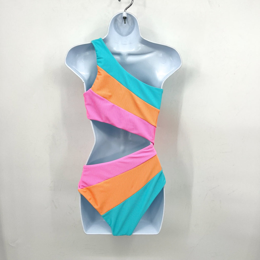 BEACH RIOT Joyce One Shoulder One Piece Swimsuit Small Pink Blue NWOT