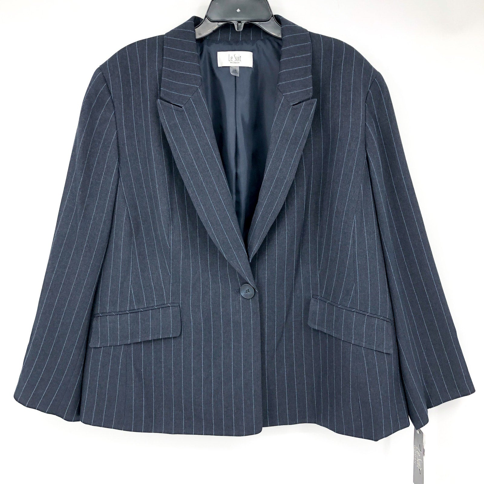 LE SUIT Single Button Suit Jacket 22W PLUS Blue Pinstripe Peak Lapel Blazer NWT