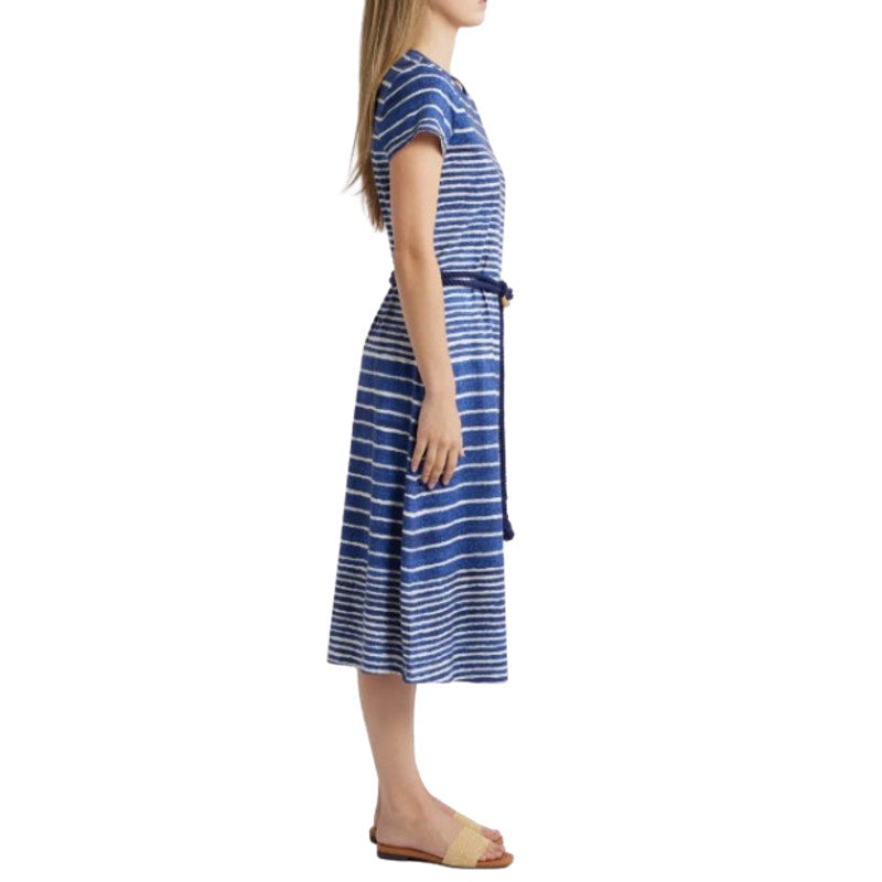 TOMMY BAHAMA Coastal Chalet Midi Dress Small Blue White Stripe Belt Knit NWT