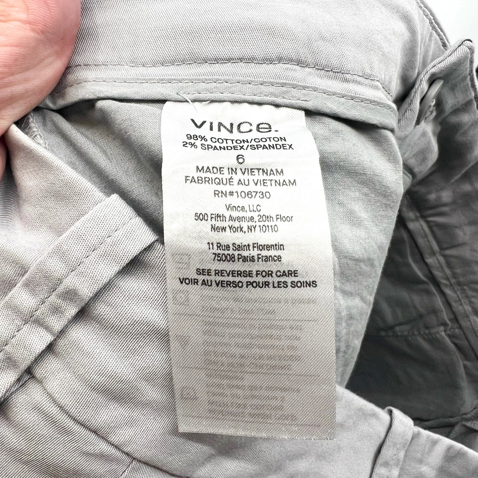 VINCE Womens Coin Pkt Bermuda Shorts Size 6 Grey Fog Stretch Flat Front NWOT