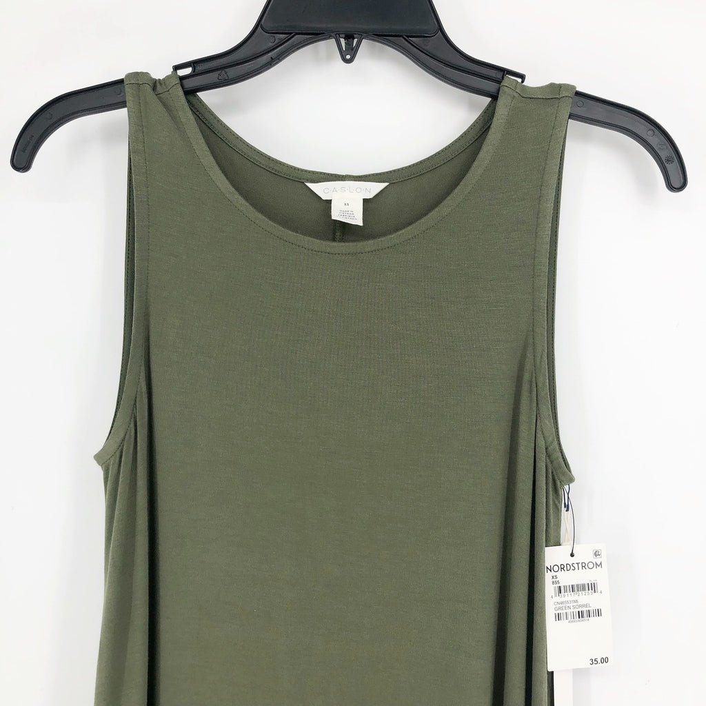 Caslon Womens Swing Dress XS Green Tank Sleeveless Round Neck Pockets NWT