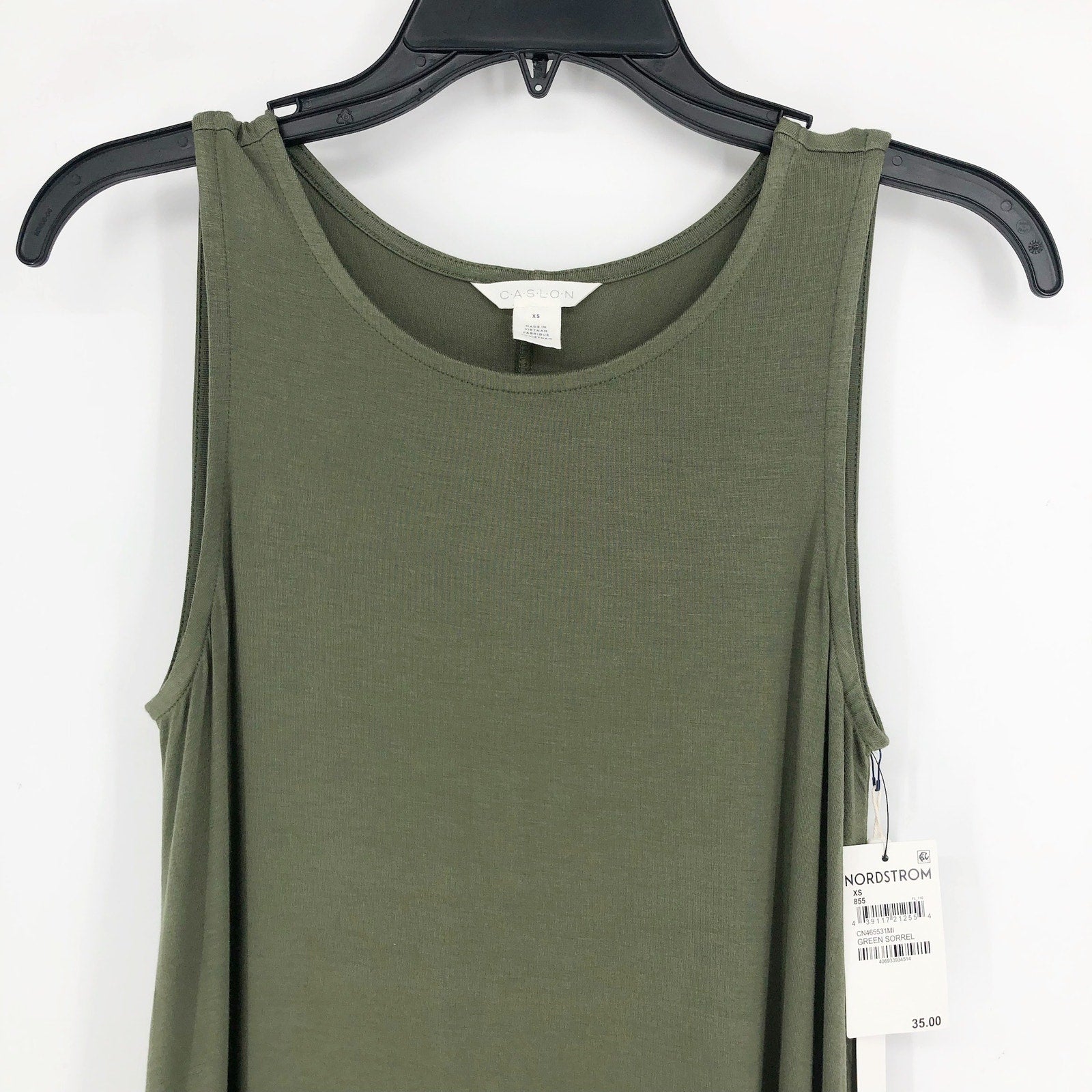 Caslon Womens Swing Dress XS Green Tank Sleeveless Round Neck Pockets NWT