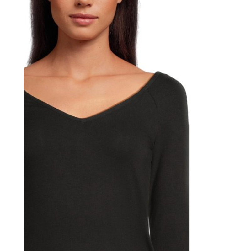 MADEWELL Women's Double V-Neck Top Small Jet Black Jersey Long Sleeve NT721 NWT
