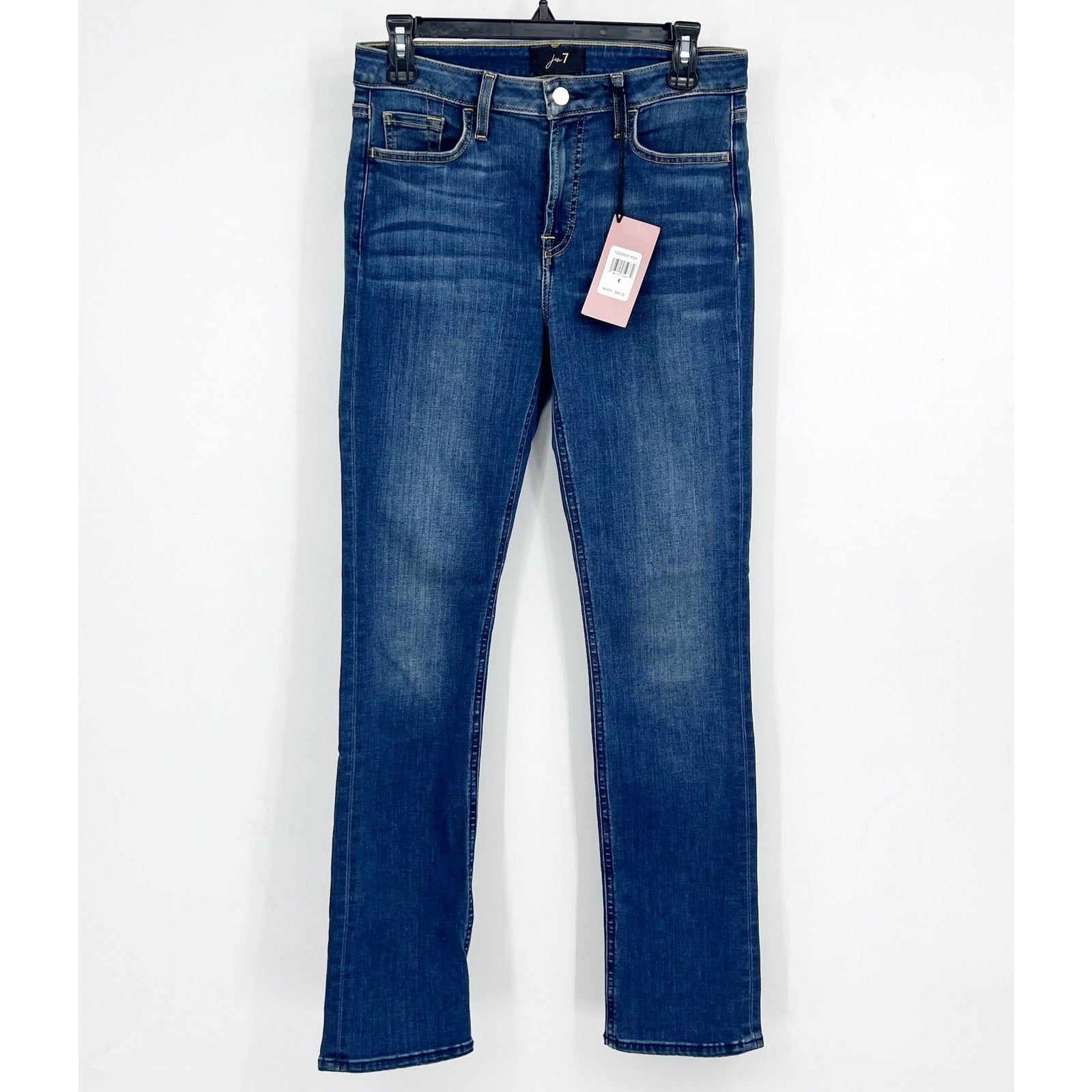JEN7 Women's High Rise Slim Straight Jeans Size 6 Classic Medium Blue NWT