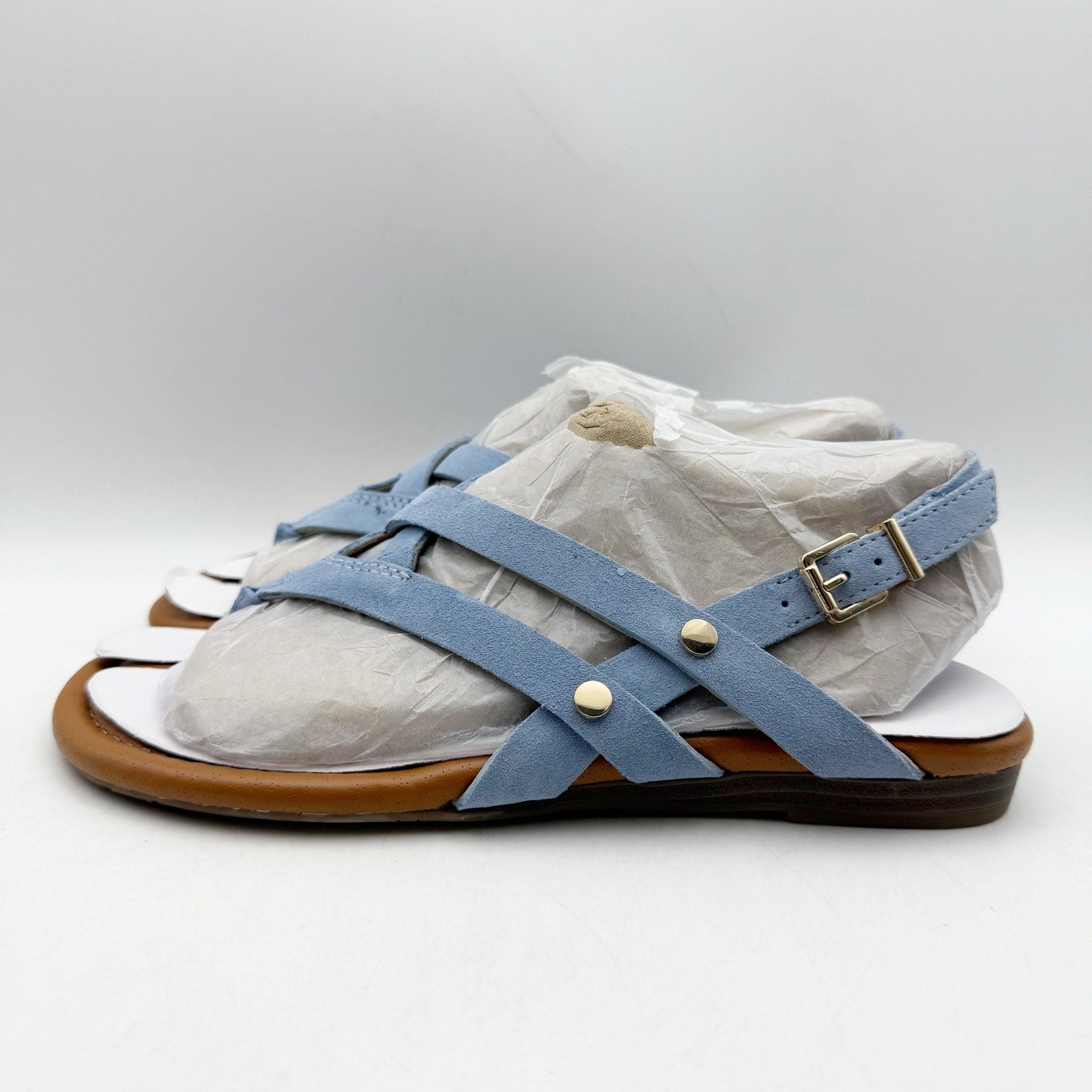 Franco Sarto Womens Gretchen Thong Sandals US 6.5 M Blue Suede Flats NWOB