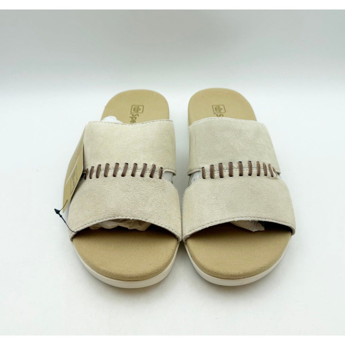 Spenco Womens Twilight Woven Slide Sandals 8.5 Wide Cream Almond Buff Tan NIB