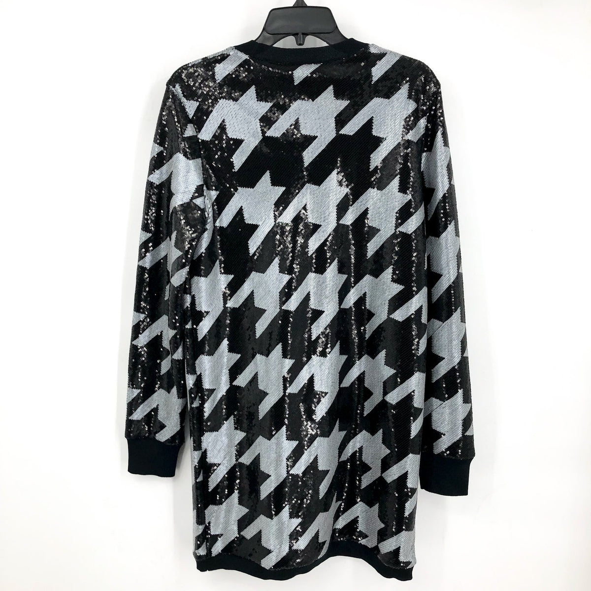ALLSAINTS Juela Toni Sequin Check Mini Dress Medium Black White Long Sleeve NWT