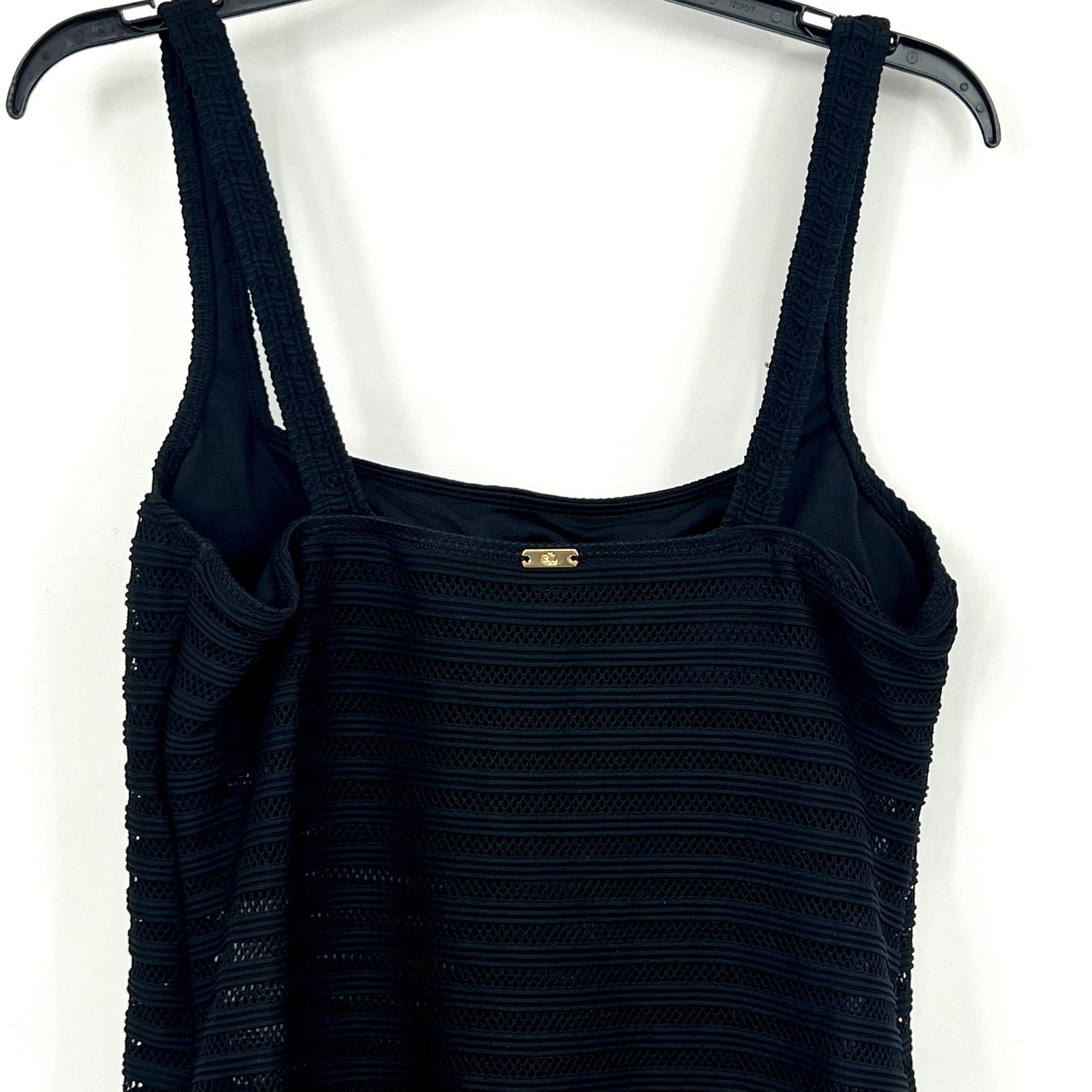 LAUREN RALPH LAUREN Ottoman One-Piece Swimsuit Size 16 Black Mesh Stripe NWT