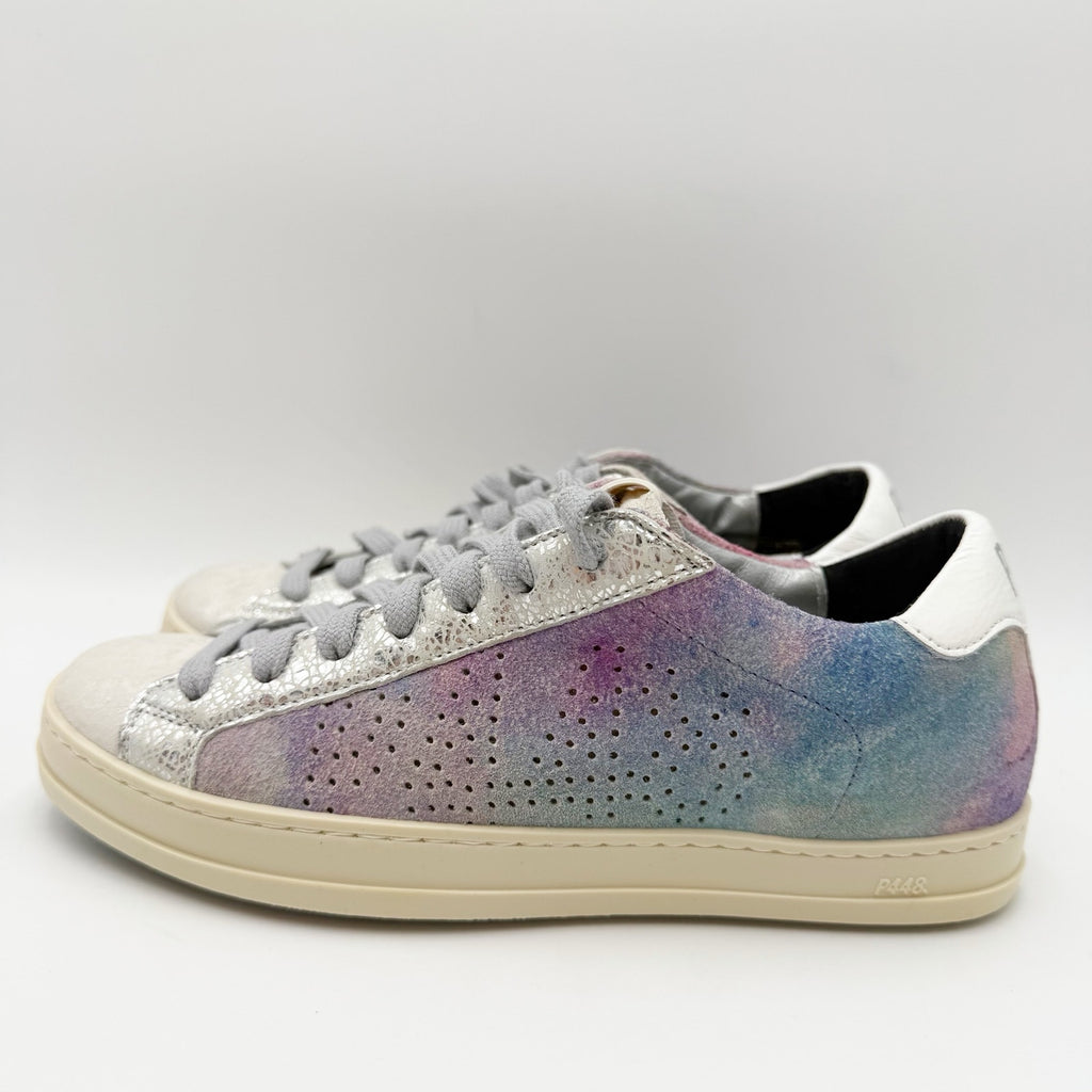 P448 Womens John Sneakers EU 35 US 5-5.5 Silver Purple Multicolor Leather NWOB