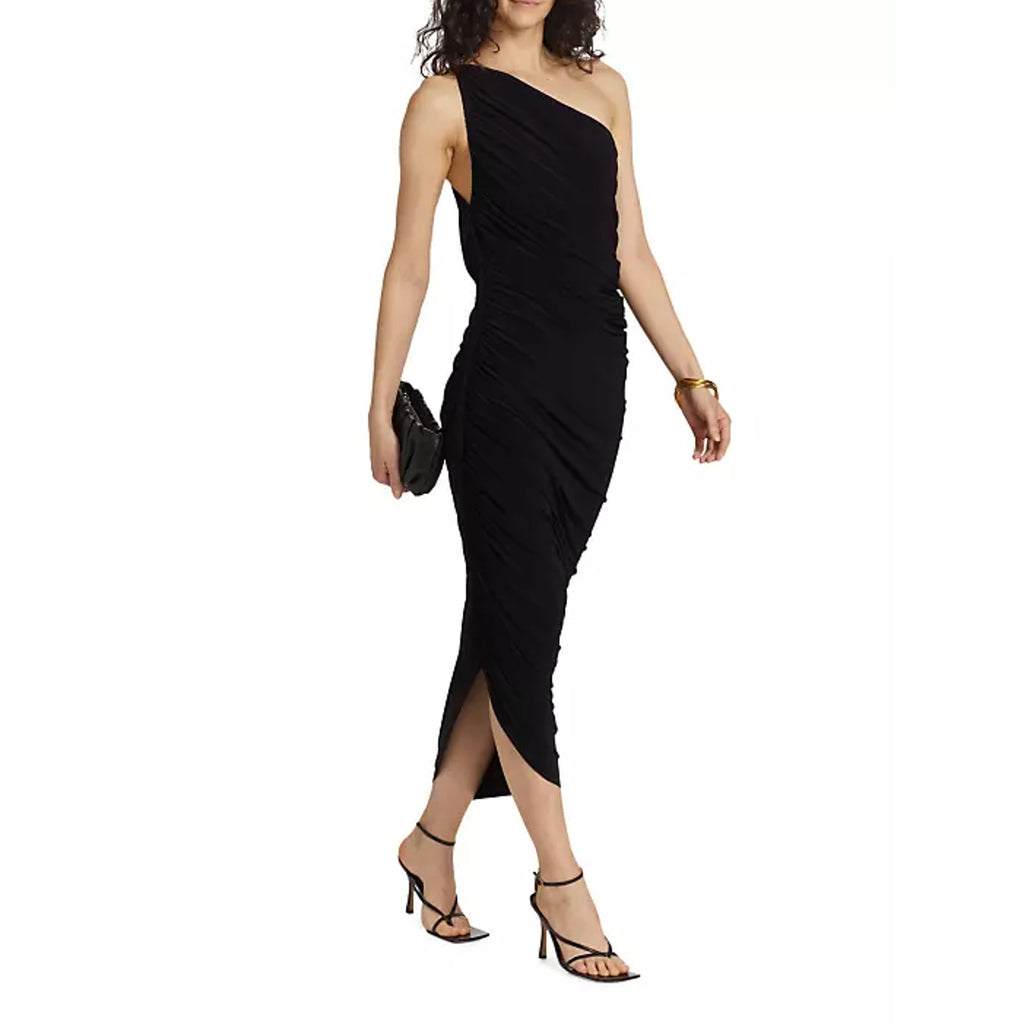 NORMA KAMALI Women's One Shoulder Diana Gown Large Black Asymmetric NWOT