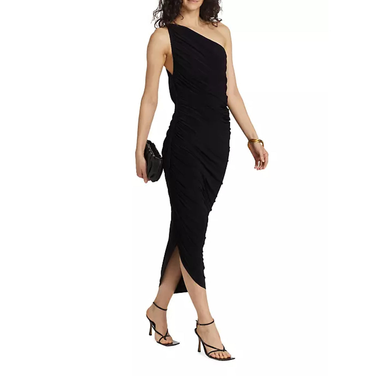 NORMA KAMALI Women's One Shoulder Diana Gown Large Black Asymmetric NWOT