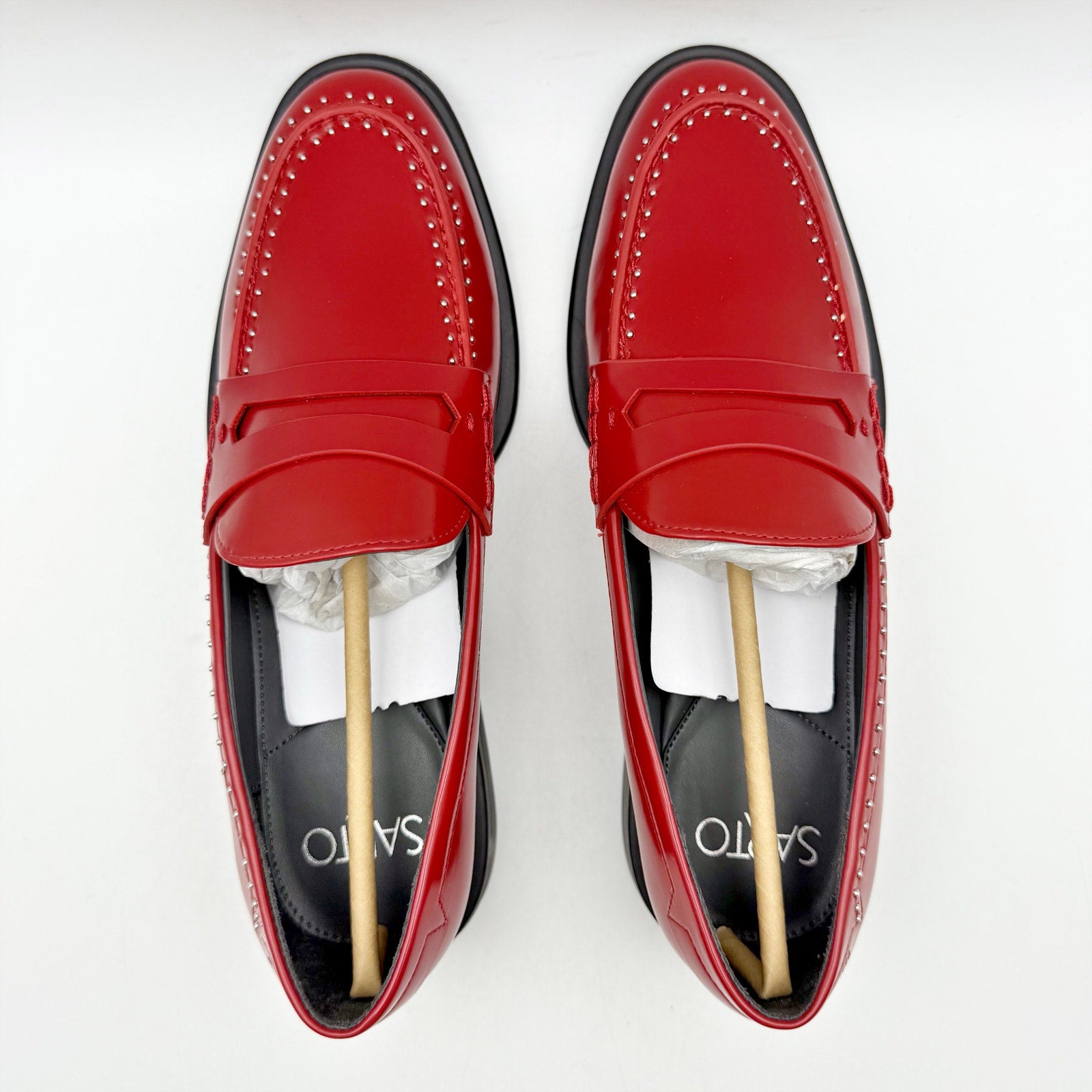 Franco Sarto Womens Eden Studded Loafers US 7 M EU 37 Red Slip On NIB
