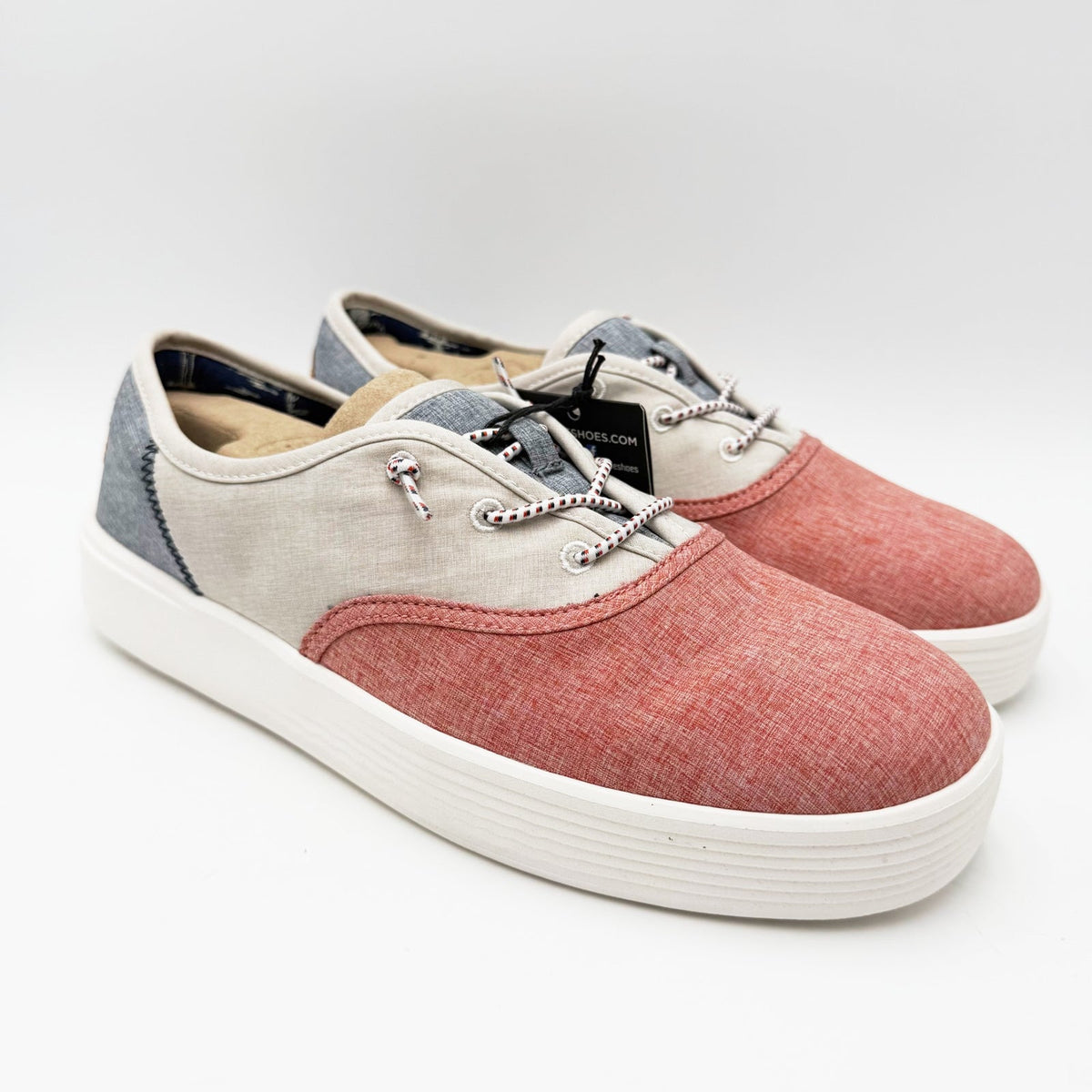 HEY DUDE Mens Conway Craft Linen Shoes Size 8 Womens 10 Red White Blue NWT