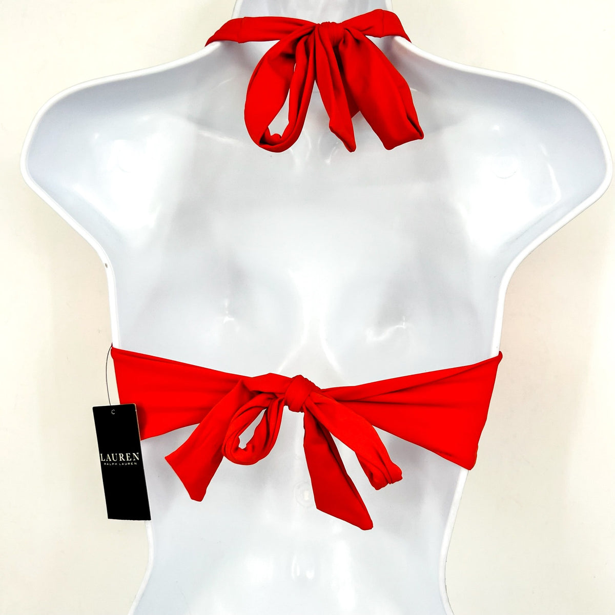 LAUREN RALPH LAUREN Twist-Front Bikini Top Size 12 Red Orange Halter NWT