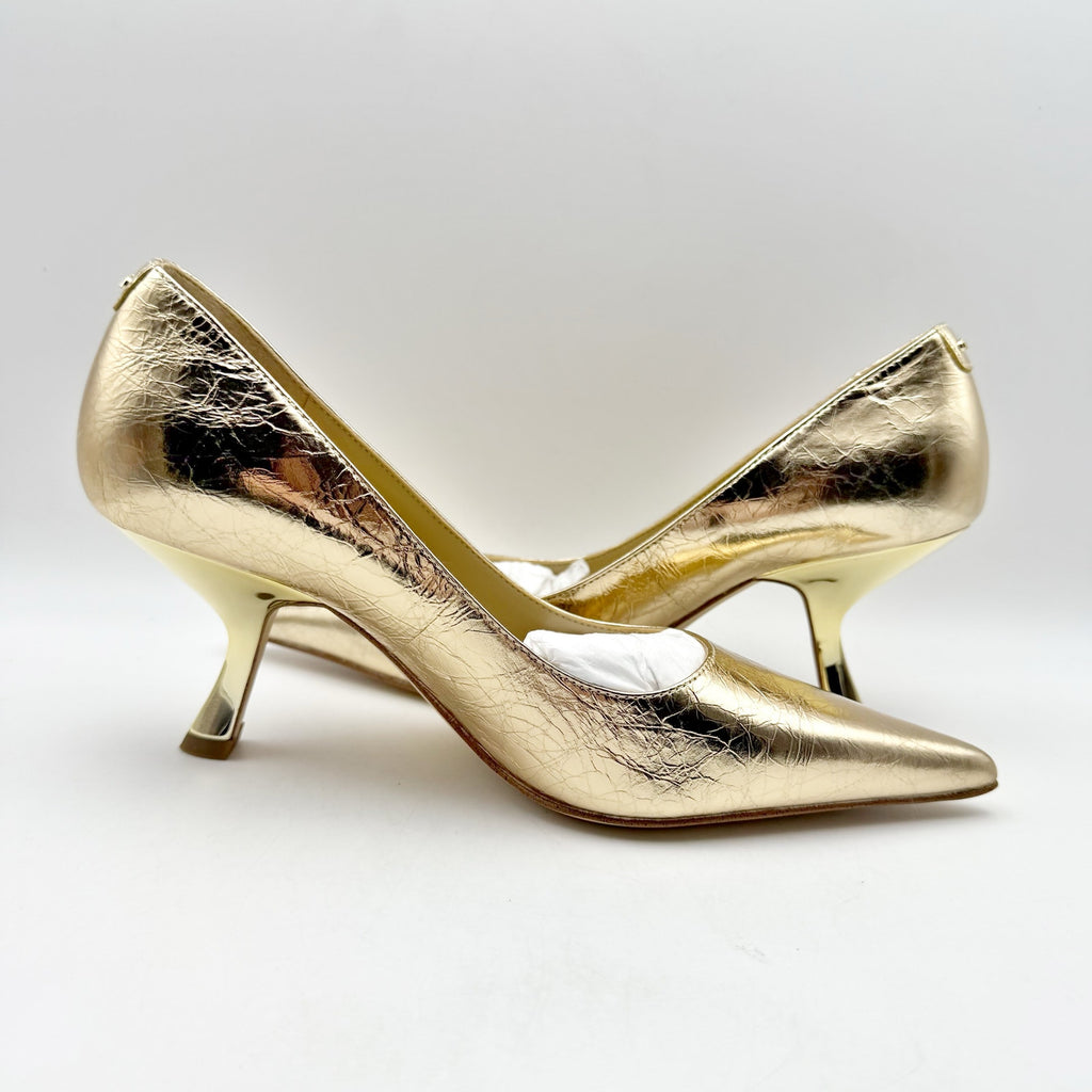 Michael Kors Womens Luna Mid Pumps US 6M EU 36.5 Gold Leather NIB