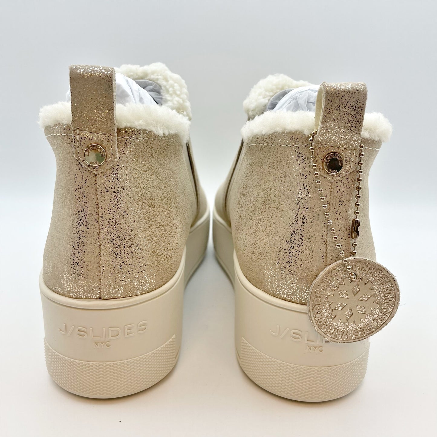 J/Slides Women's Magic Pull On Platform Sneaker Size 7.5 Gold Metallic WP NIB