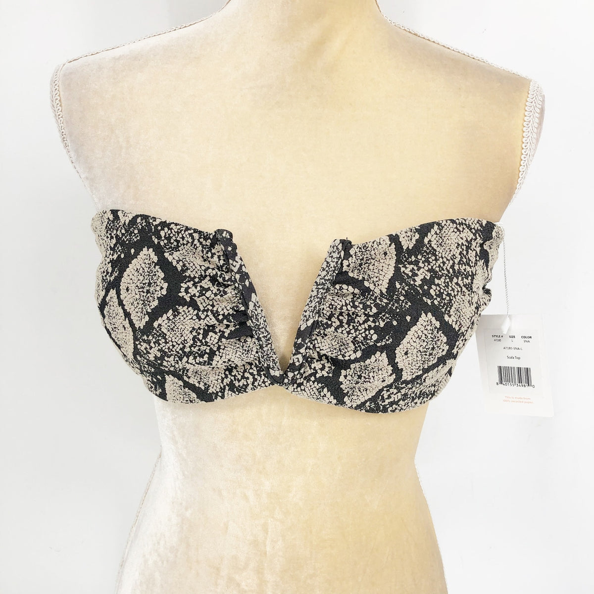 ANDIE SWIM Scala Top Small Snake Print Black Cream Strapless