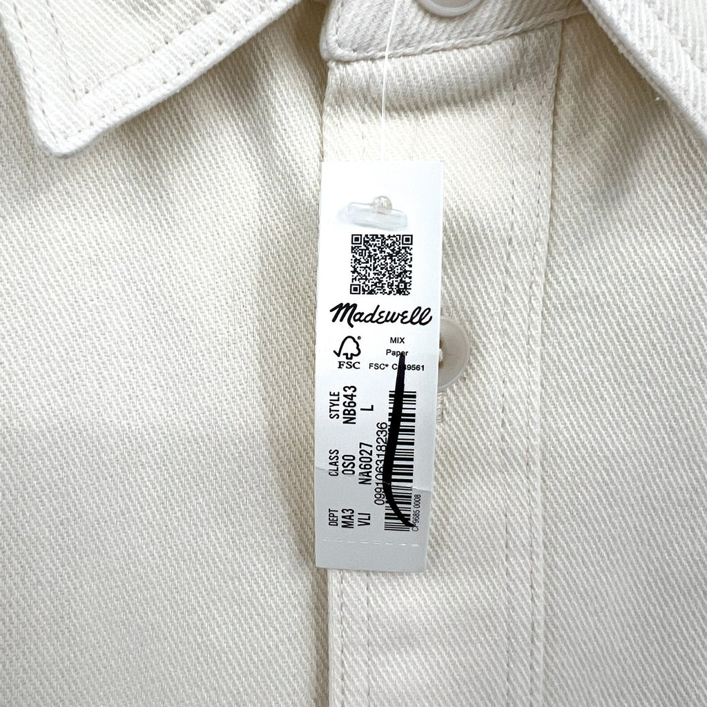 MADEWELL Men's Garment-Dyed Work Shirt Large Cream Long Sleeve NB643 NWT