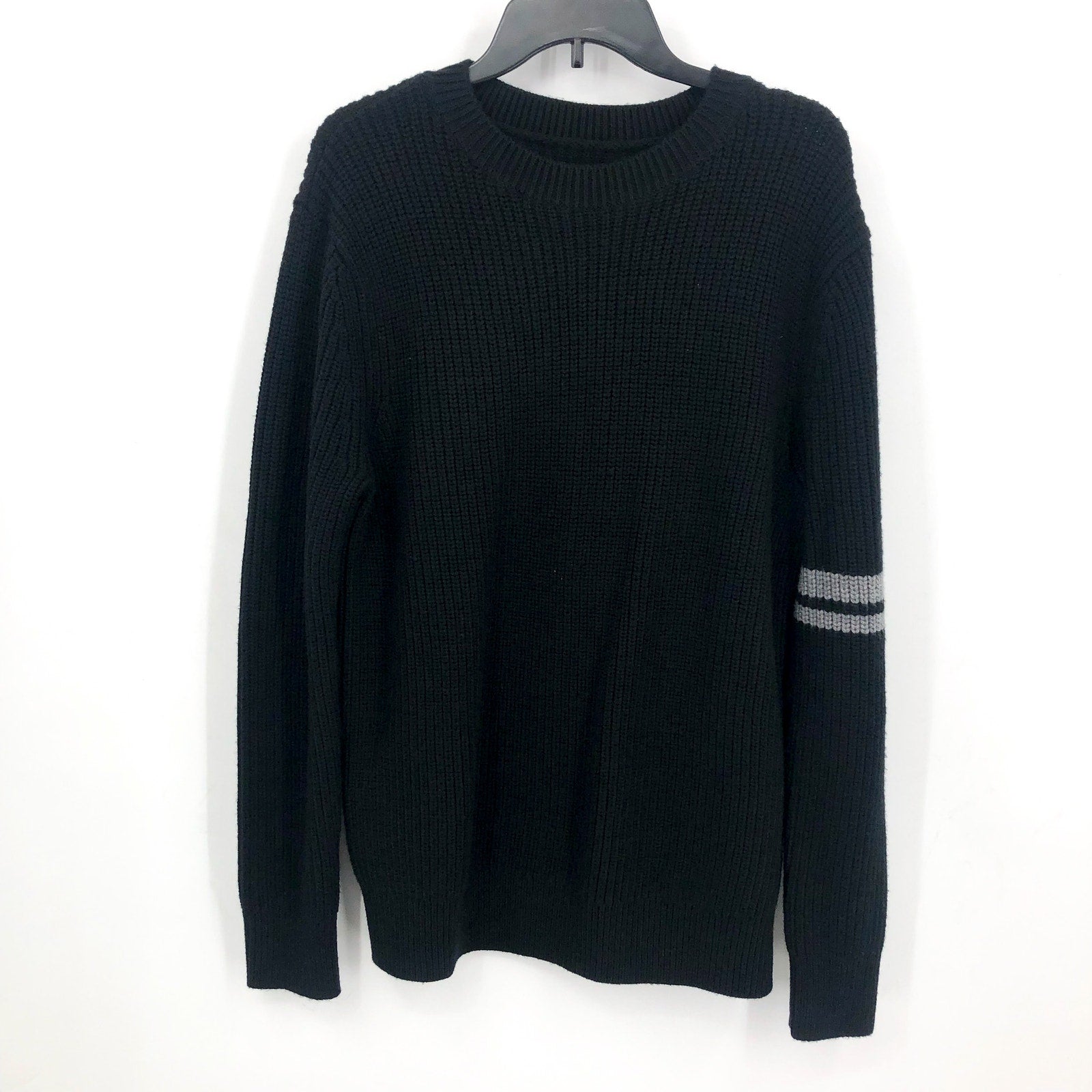 LABEL Men's Go-To Sweater XS Black Grey Merino Wool Knit Crewneck Pullover NWT