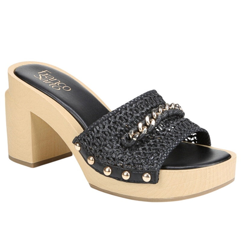 Franco Sarto Womens Capri Dressy Heeled Sandals Size 8 M Black Natural Wood NIB