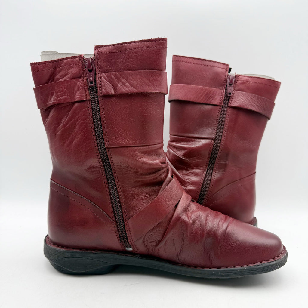 Miz Mooz Womens Pasha Mid Calf Boots EU 38 US 8 Burgundy Red Leather NIB