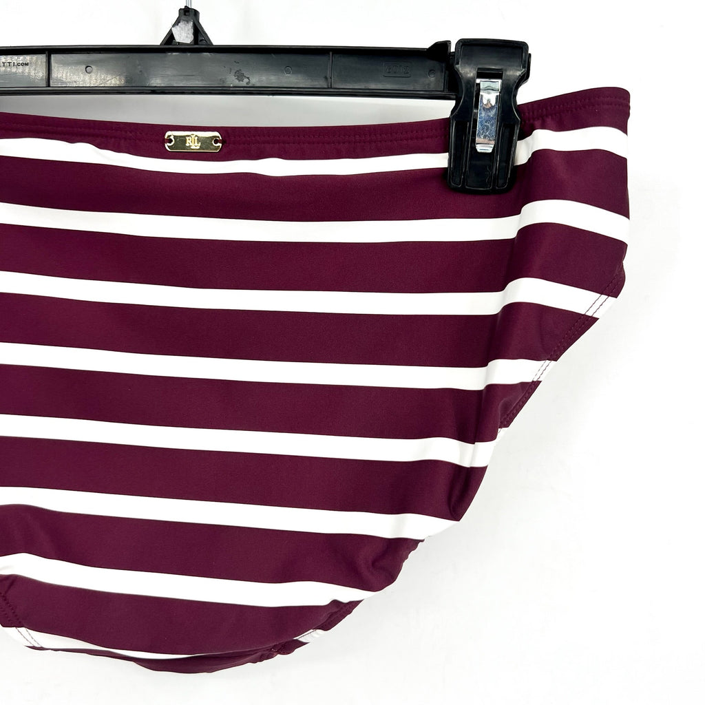 LAUREN RALPH LAUREN Womens Lago Stripe Hipster Bikini Bottom Size 12 Red NWT