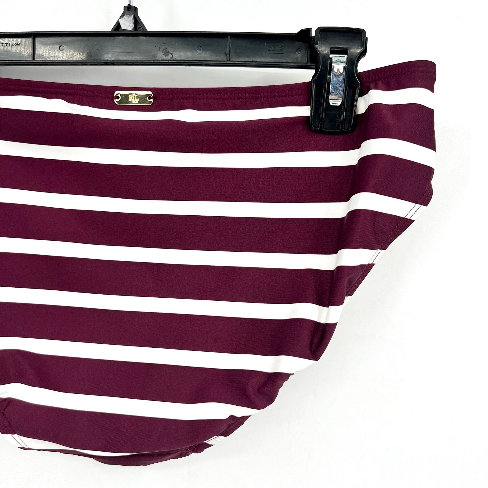 LAUREN RALPH LAUREN Womens Lago Stripe Hipster Bikini Bottom Size 12 Red NWT