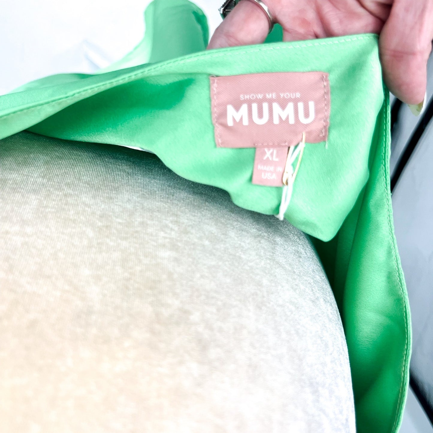 SHOW ME YOUR MUMU Jasmine Tie Mini Dress XL Green Satin Open Back NWT