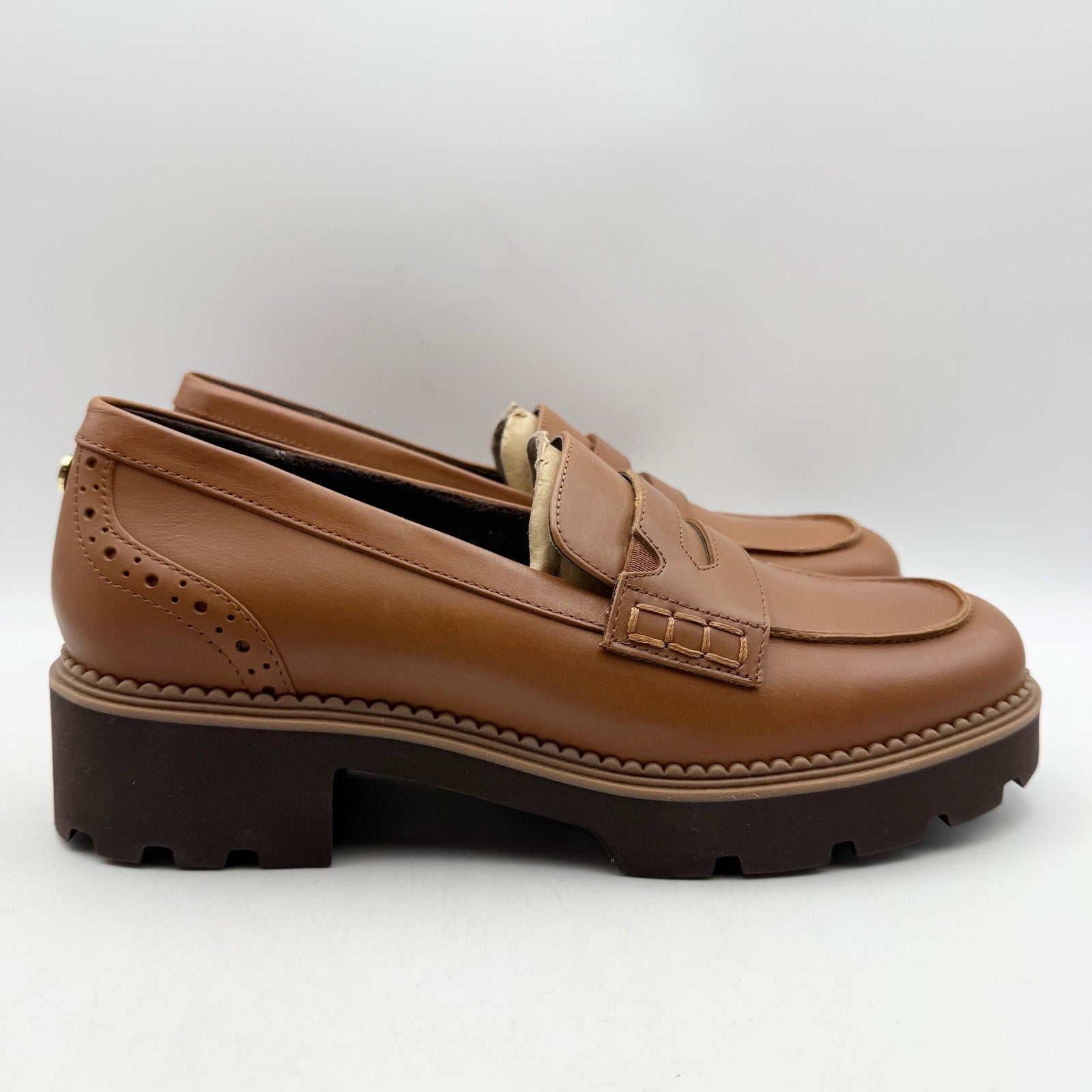Vionic Womens Fillmore Lug Loafers US 9 EU 40 Brown Leather NIB