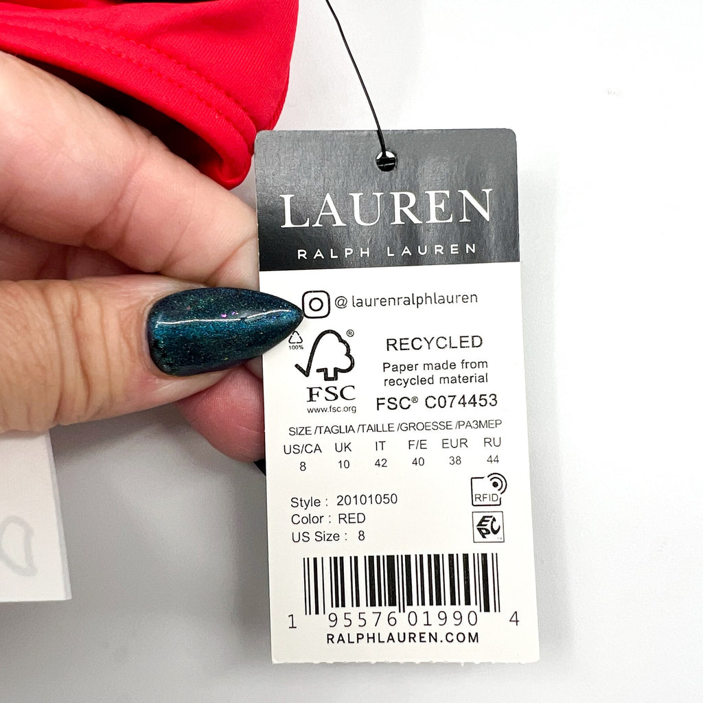 LAUREN RALPH LAUREN Hipster Bikini Bottoms Size 8 Red Beach Club Swim NWT