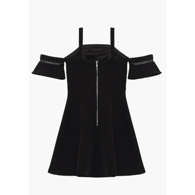 BARDOT JUNIOR Girls Isla Skater Dress Size 16 Black Cold Shoulder NWT