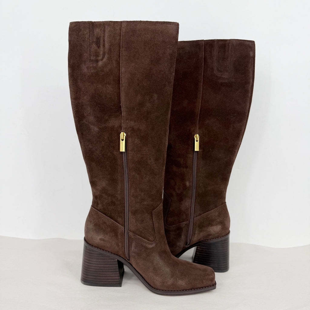 Vince Camuto Womens Sangeti Tall Heeled Boots US 7.5 Brownie Brown Suede NIB