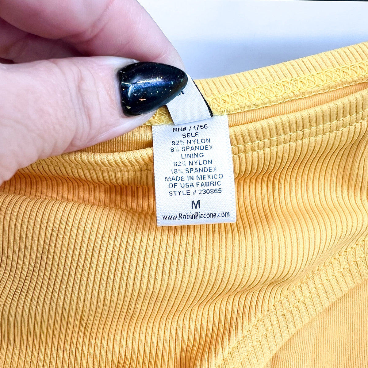 ROBIN PICCONE Women's Amy Tab Side Bikini Bottom Medium Yellow Yolk Ribbed NWT