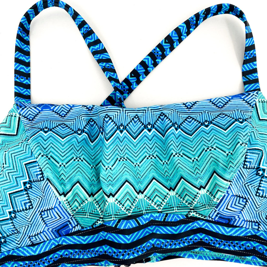 PRANA Women's Alicia Bikini Top Small Vortex Blue Rhythm Bralette Cross Back NWT