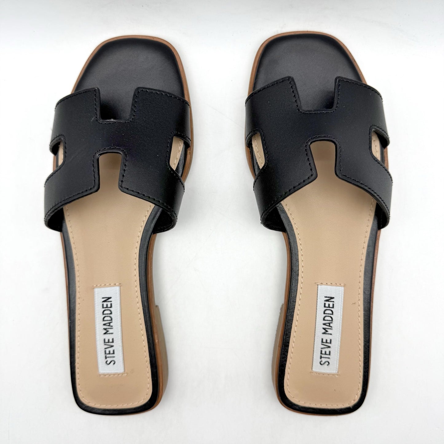 Steve Madden Womens Hadyn Slide Sandals US 6.5 M Black Leather NIB