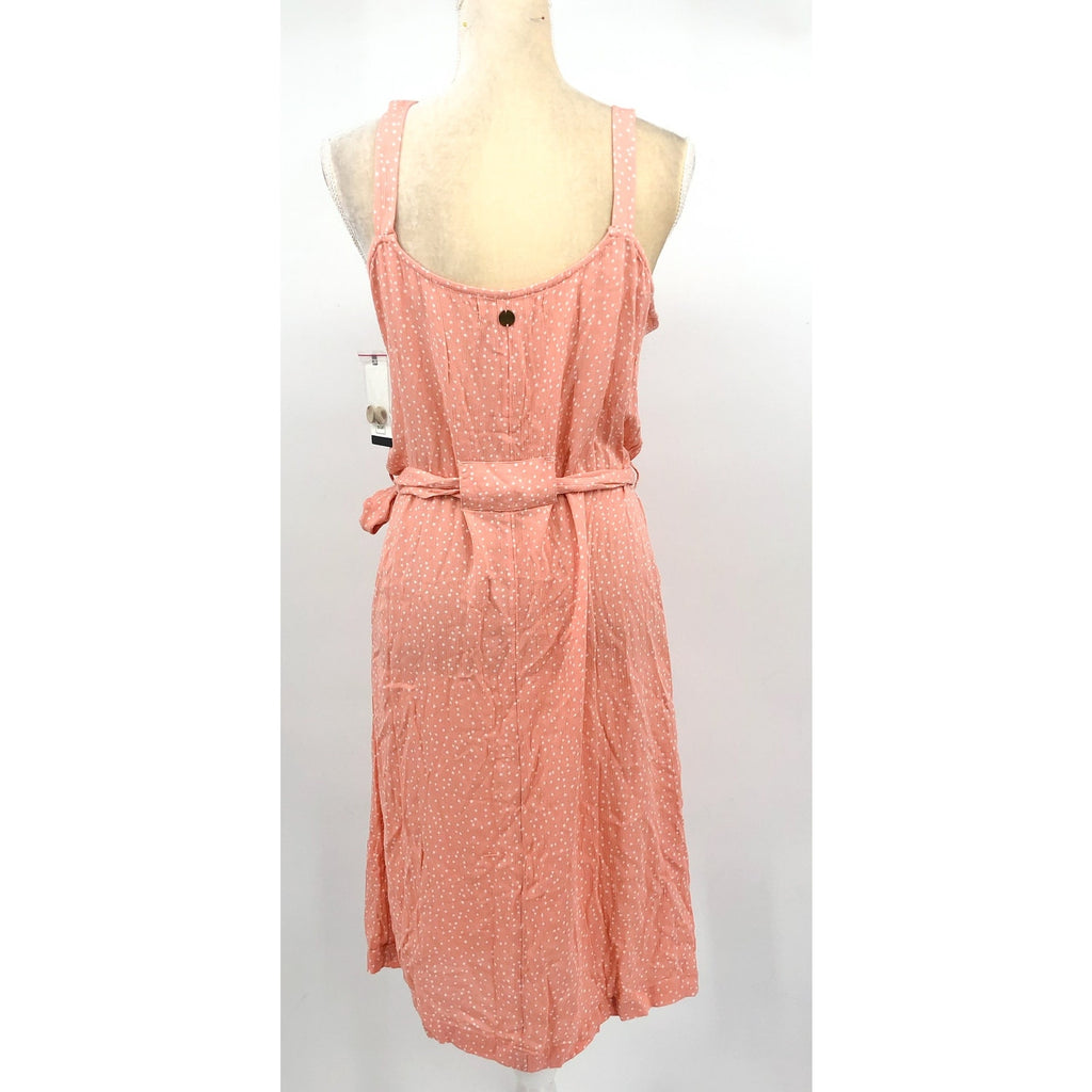 RIP CURL Women's Tallows Spot Midi Dress Large Coral Pink Sleeveless Belt NWT