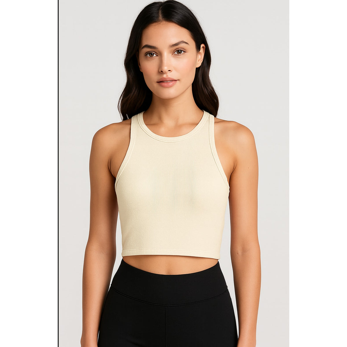 ACTIVE CASHMERE Women's Cashmere Crop Tank Top XL Cream Racerback NWT