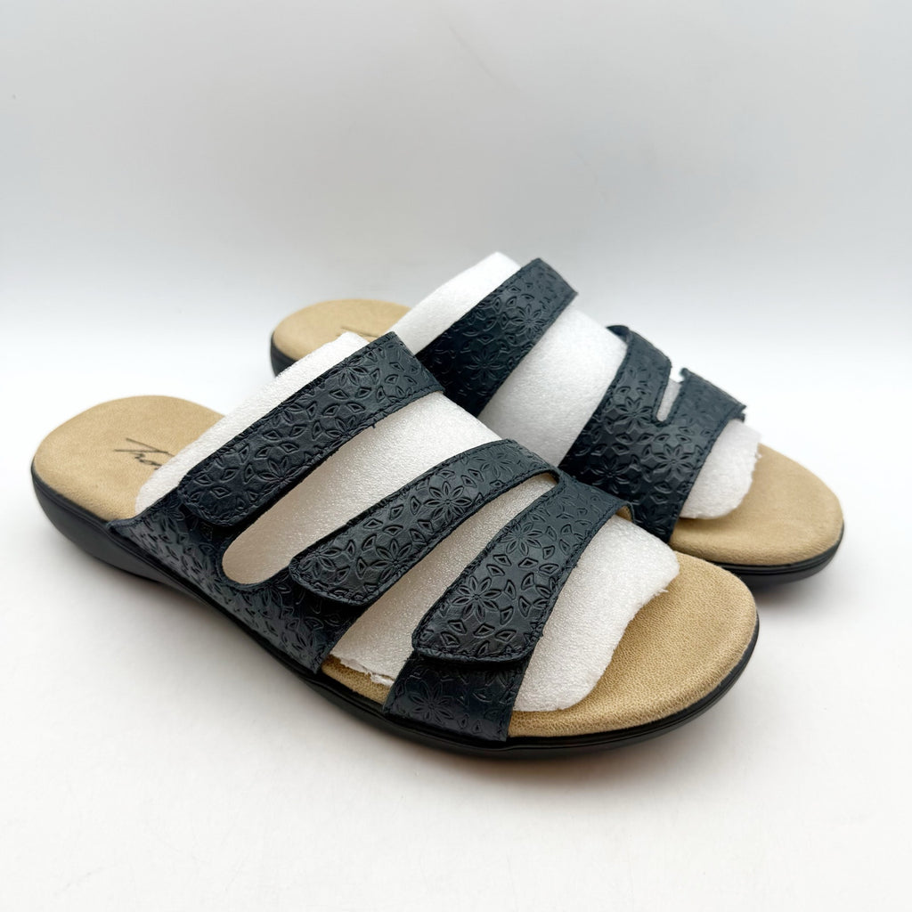 Trotters Womens Rose Tool Sandals Size 9.5 Wide Navy Blue Leather NIB