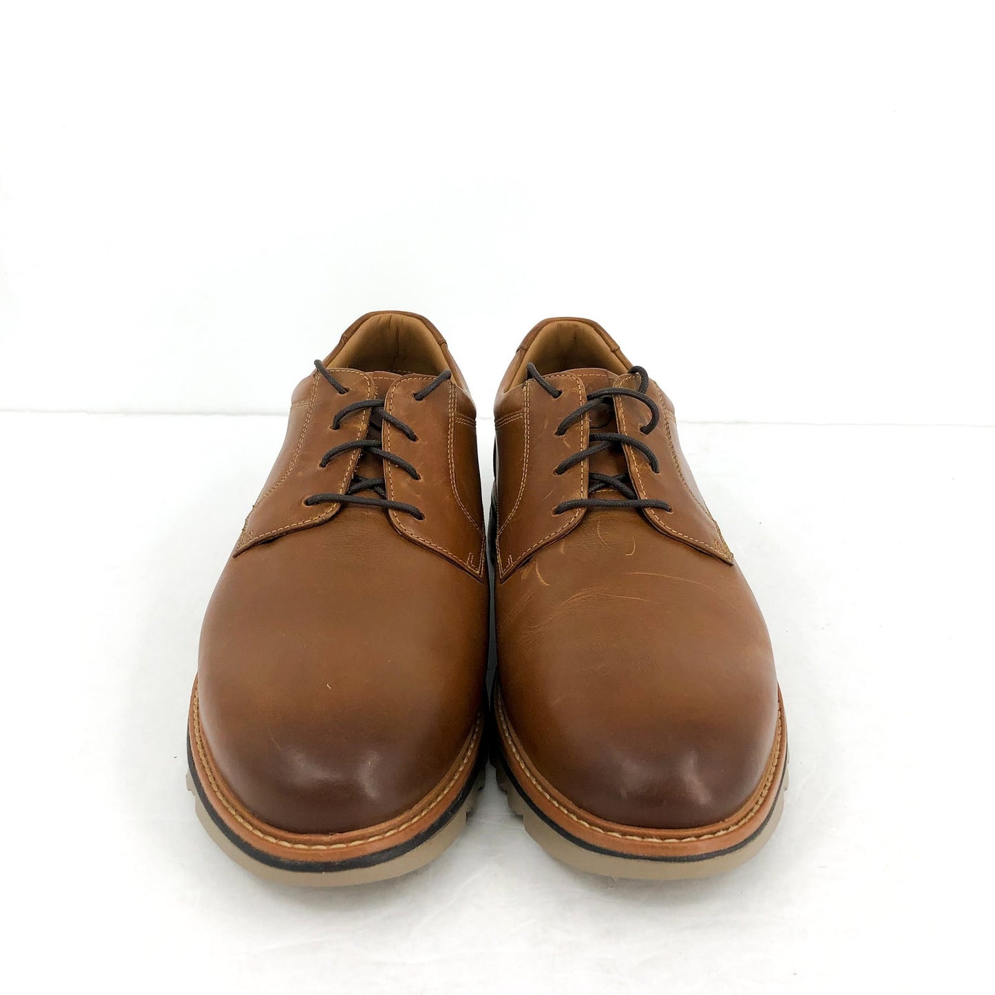 Johnson & Murphy Mens Braydon Plain Toe Dress Shoes 12 Wide Tan Leather NIB