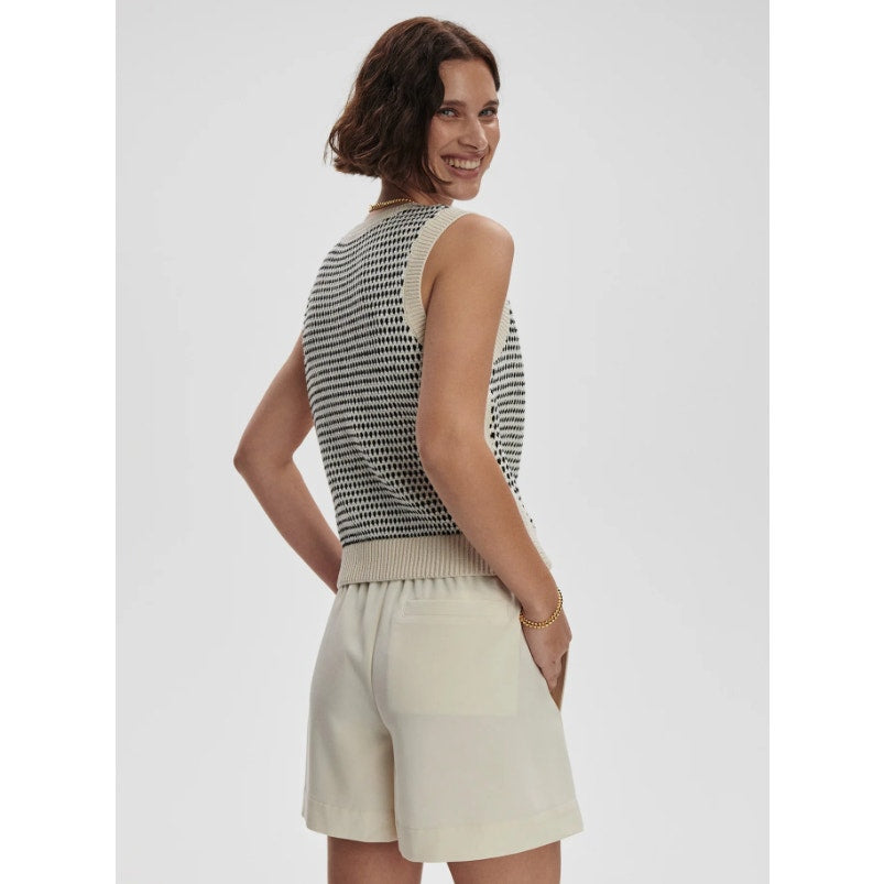 VARLEY Womens Knowles Textured Knit Vest Top XS Birch Cream Black Stitch NWOT