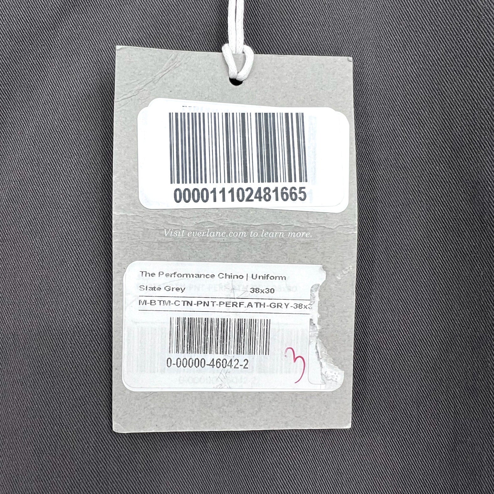EVERLANE Uniform Mens Performance Chino Pants 38x30 Slate Grey Athletic Fit NWT