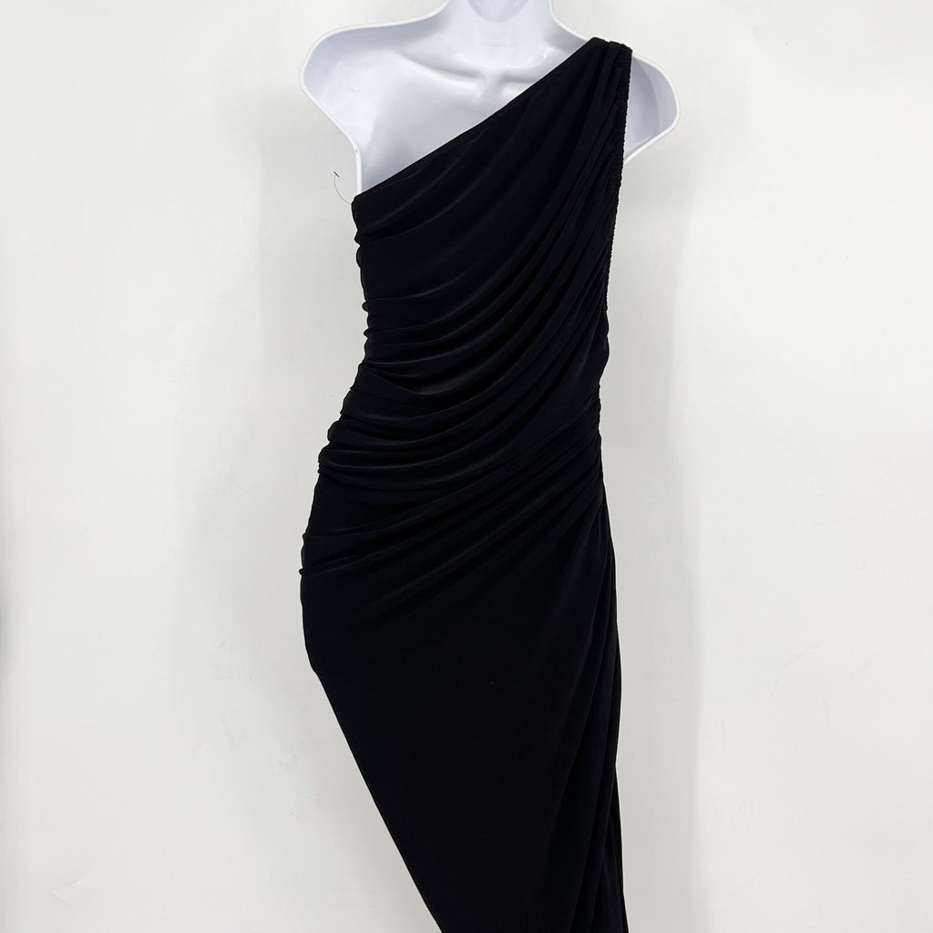 NORMA KAMALI Women's One Shoulder Diana Gown Large Black Asymmetric NWOT